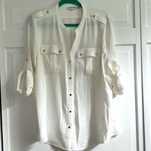 Calvin Klein Banded Collar Tab Blouse